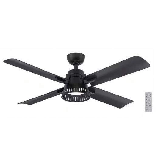Thelbridge 52 in. Indoor/Outdoor Matte Black Ceiling Fan with Adjustable White Integrated LED with Remote Included  (1008787849)