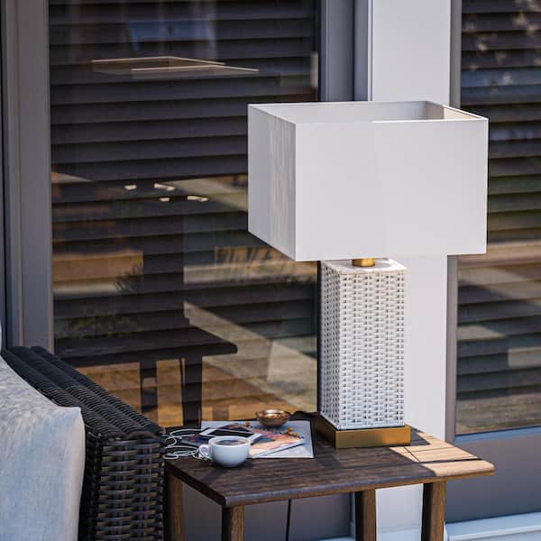 Edgehill 27. 25 in. White and Gold Outdoor/Indoor Square Table Lamp- 1008380872